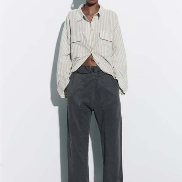 ZARA Stripped Linen Blend Shirt - Picture 4 of 12